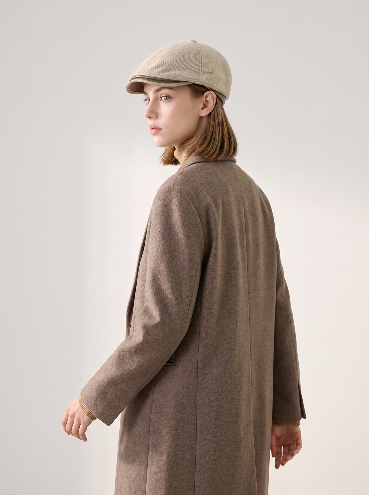 Herringbone Wool-Blend Newsboy Cap