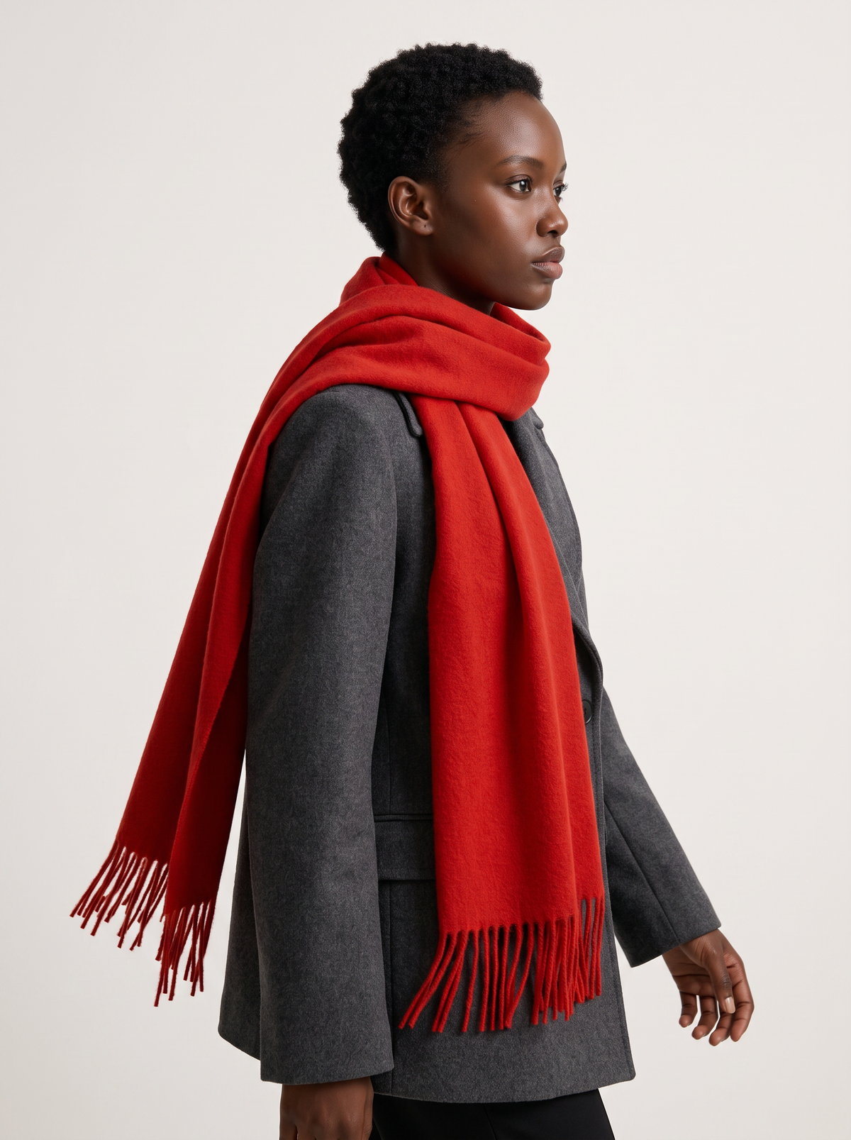 100% Australian Wool Fringed Scarf — Long Solid Wrap