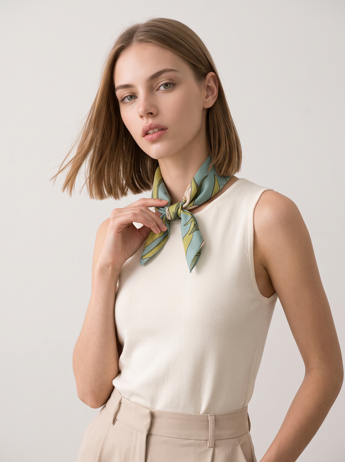 "Jade Lake Tulip" Floral 100% Mulberry Silk Scarf