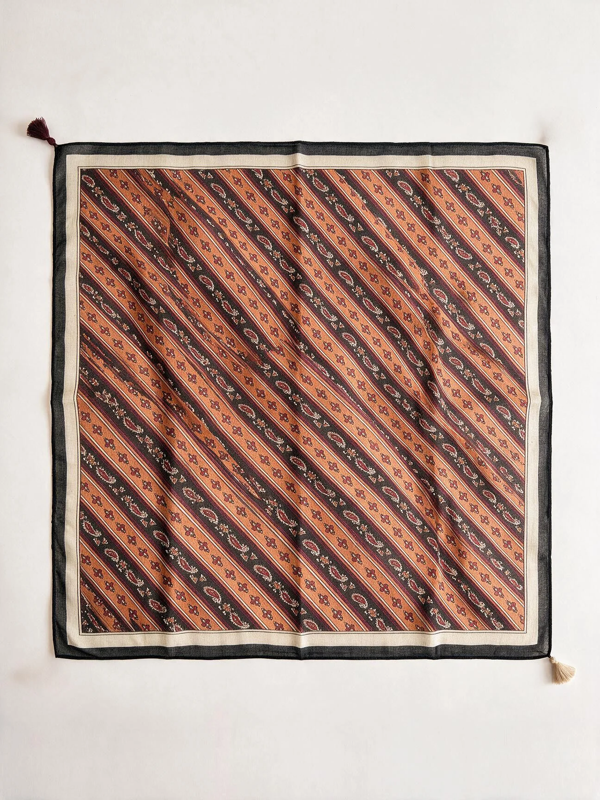 Folk Stripe Tassel Square Scarf