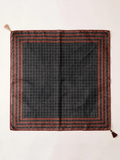Checked Border Tassel Square Scarf