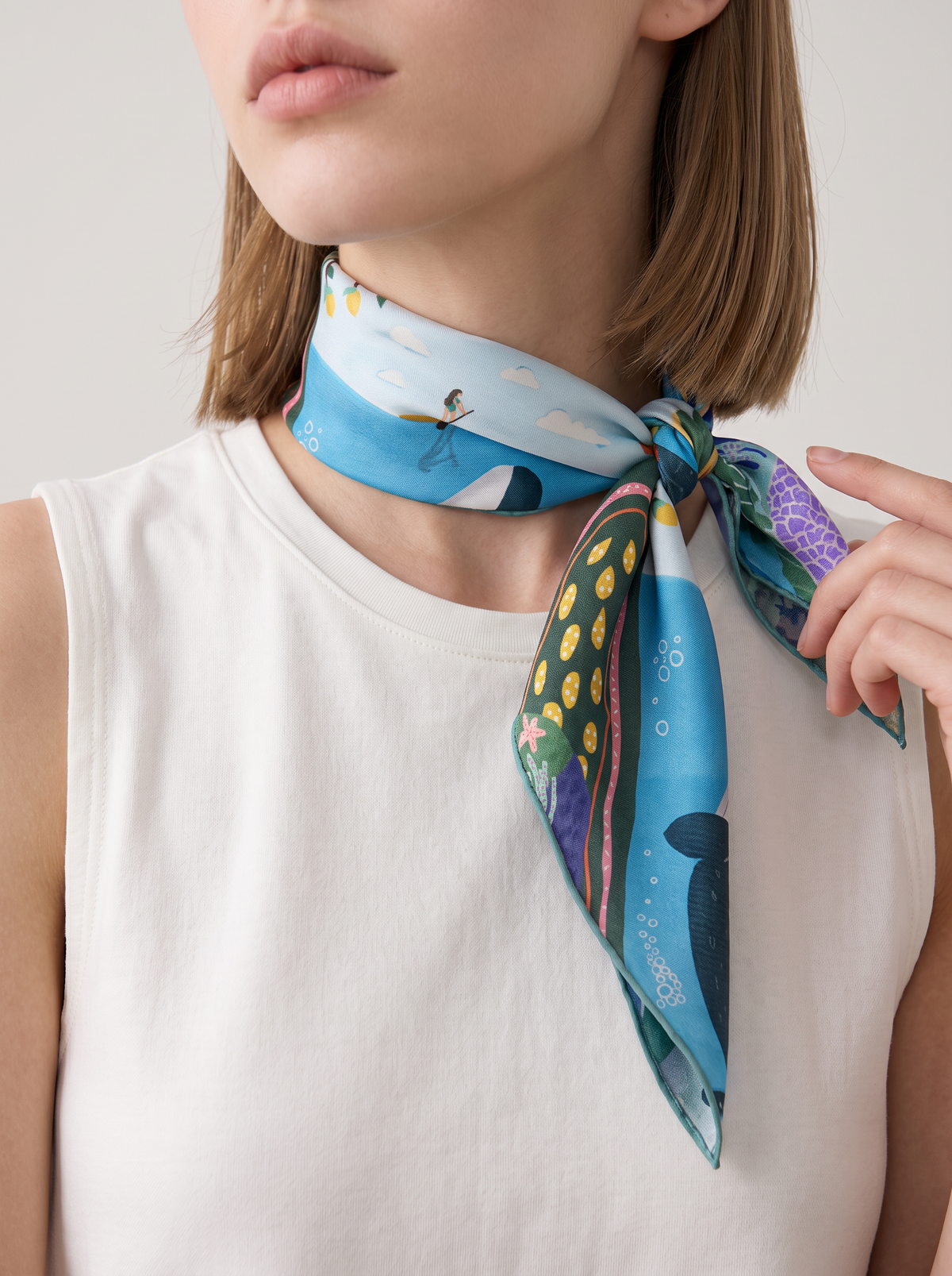 "Ocean Reverie" 100% Mulberry Silk Scarf