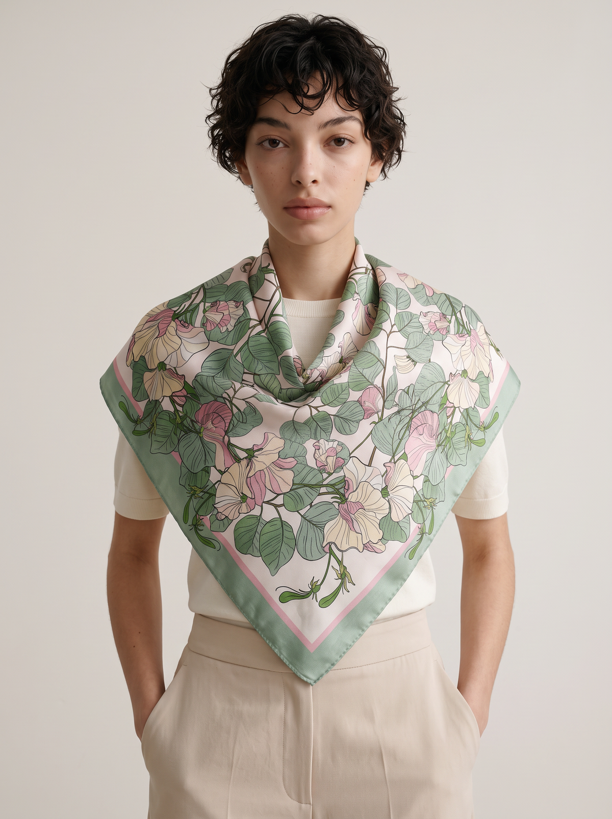 "Dragonfly Meadow" Floral 100% Mulberry Silk Scarf
