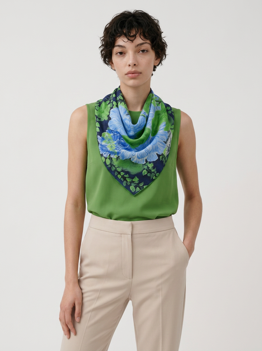 "Botanical Wonderland" Floral 100% Mulberry Silk Scarf