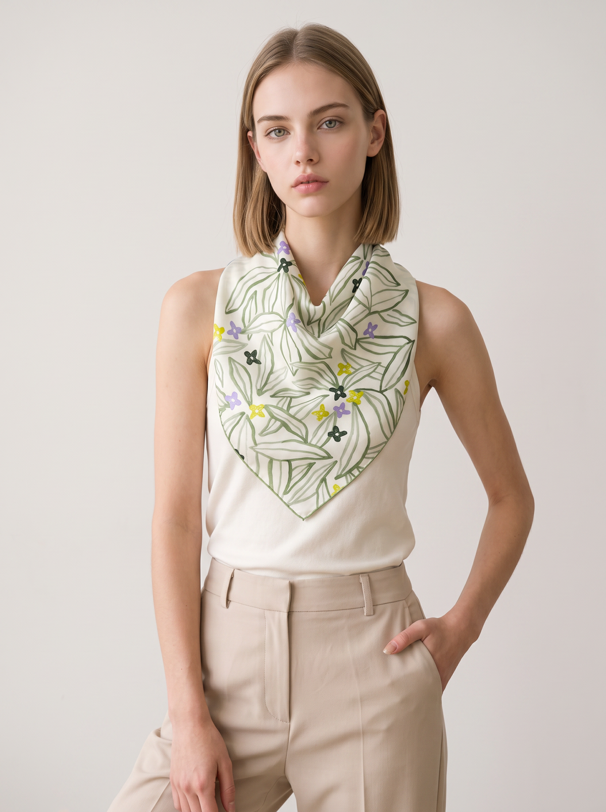 "Watercolor Bloom" Floral 100% Mulberry Silk Scarf