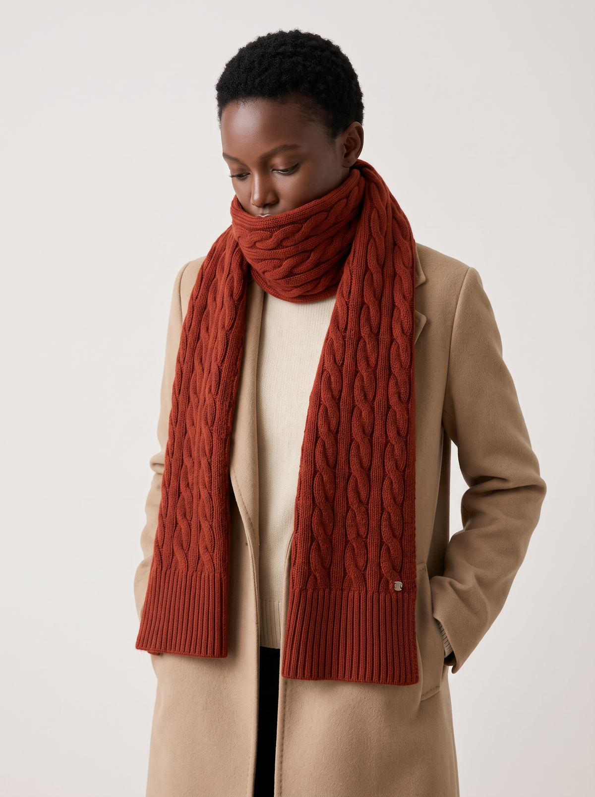 "Cable Knit Comfort" 100% Merino Wool Scarf