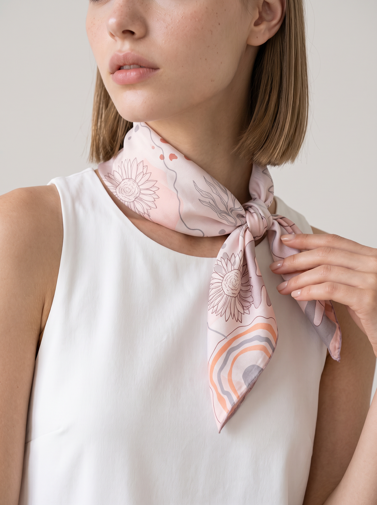 "Whispering Blush" Abstract Floral 100% Mulberry Silk Scarf