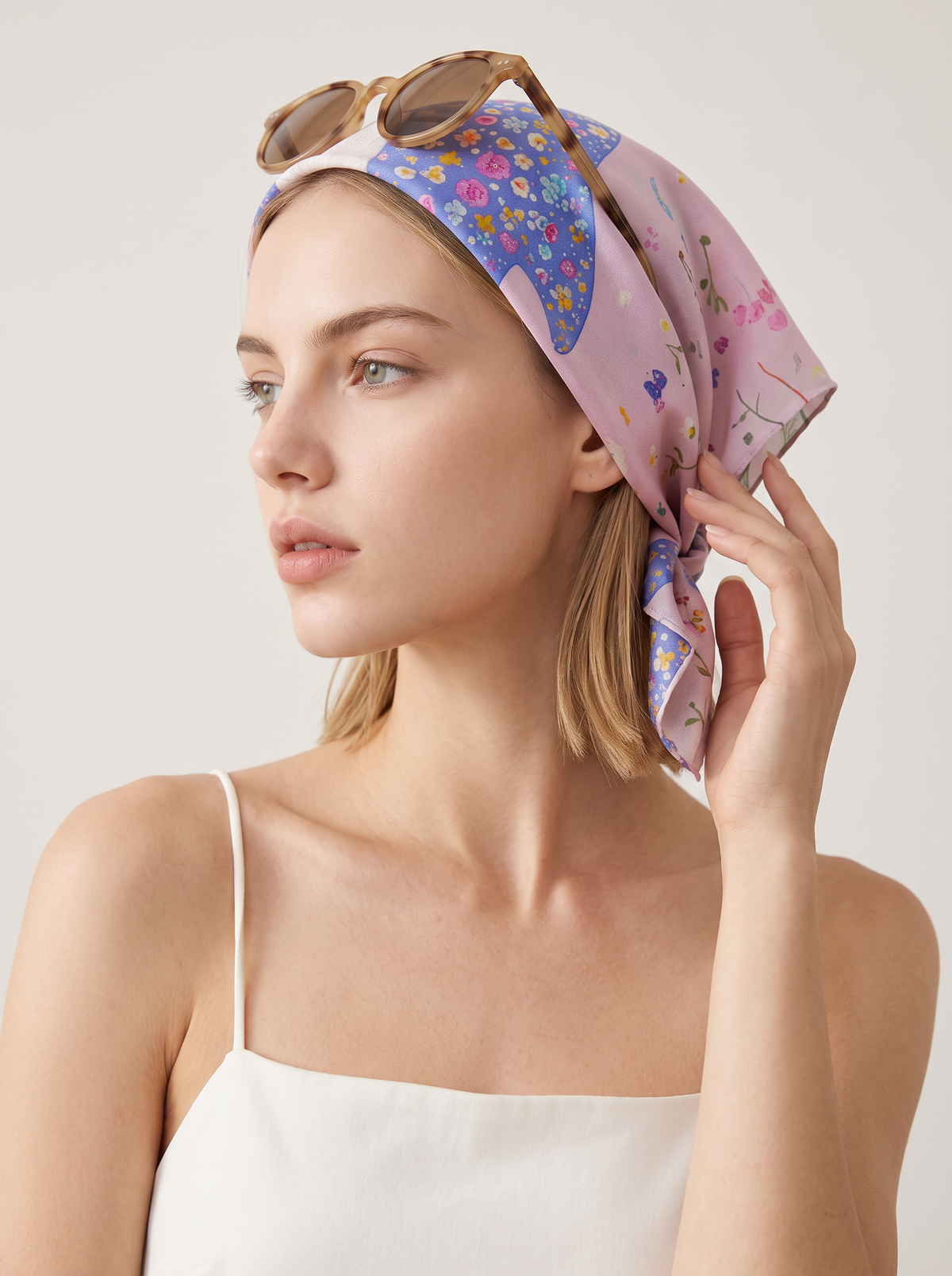 "Dolphin Stardust" Floral 100% Mulberry Silk Scarf