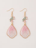 Velvet Petal Drop Earrings — Pink & Cloisonné Blue-Green