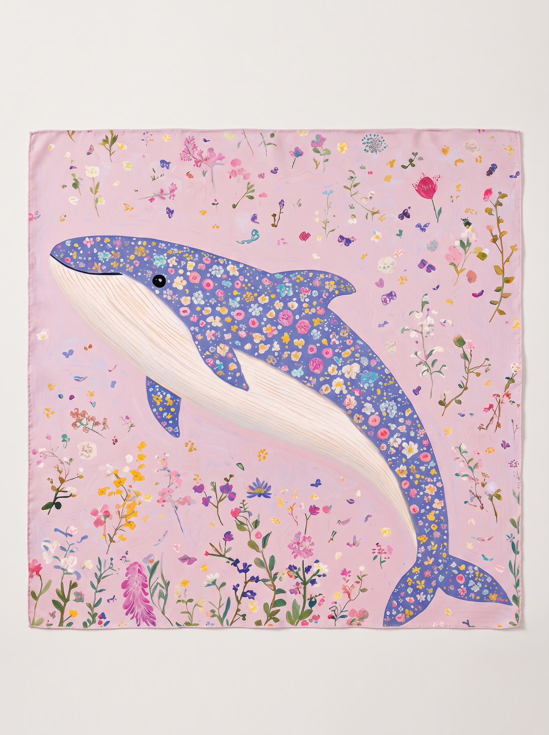 "Dolphin Stardust" Floral 100% Mulberry Silk Scarf