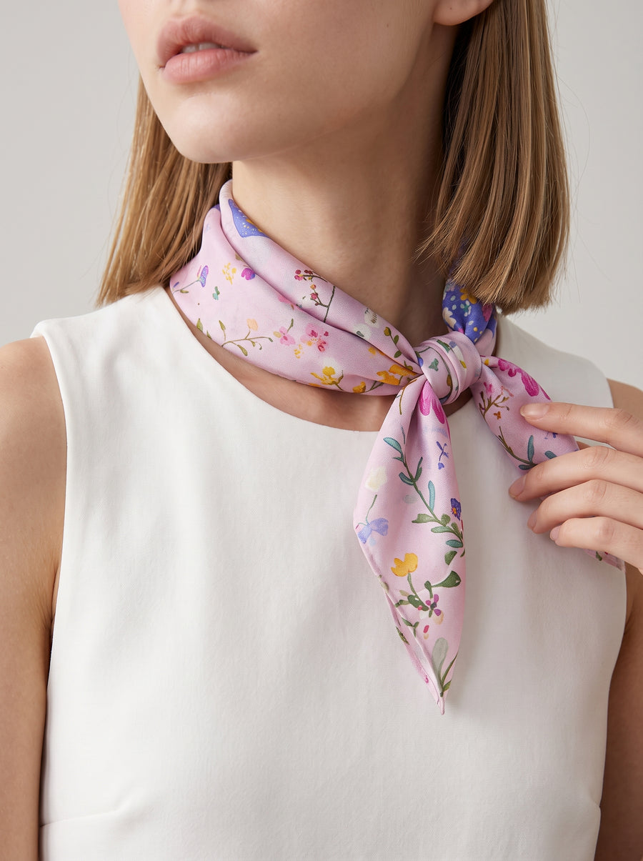 "Dolphin Stardust" Floral 100% Mulberry Silk Scarf