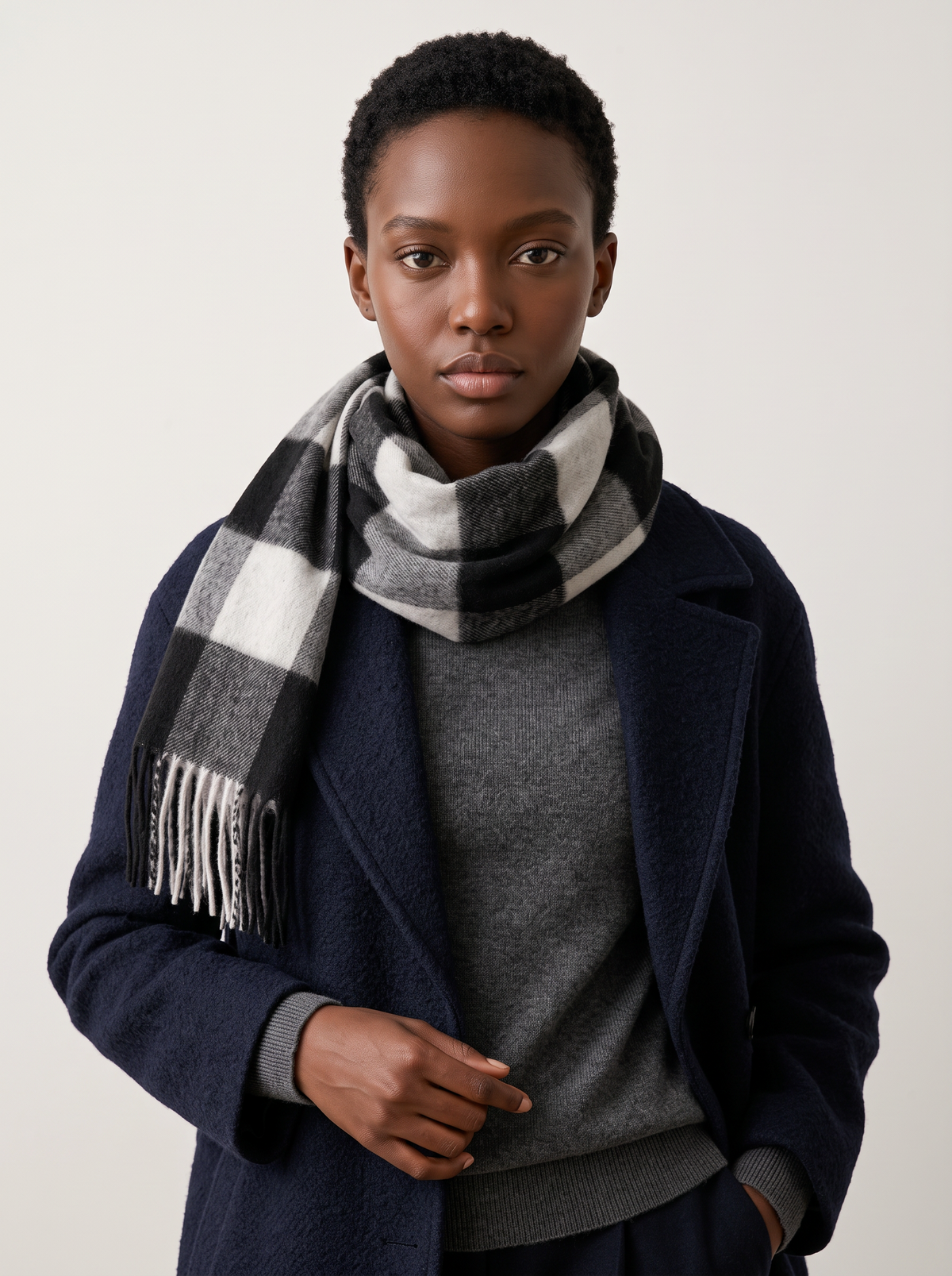 100% Wool Windowpane Check Scarf