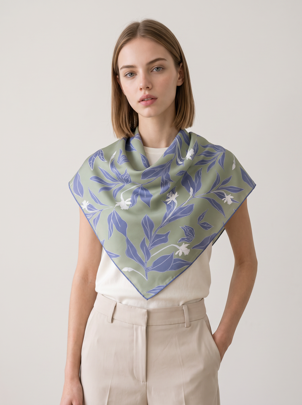 "Quiet Sandalwood" Botanical 100% Mulberry Silk Scarf