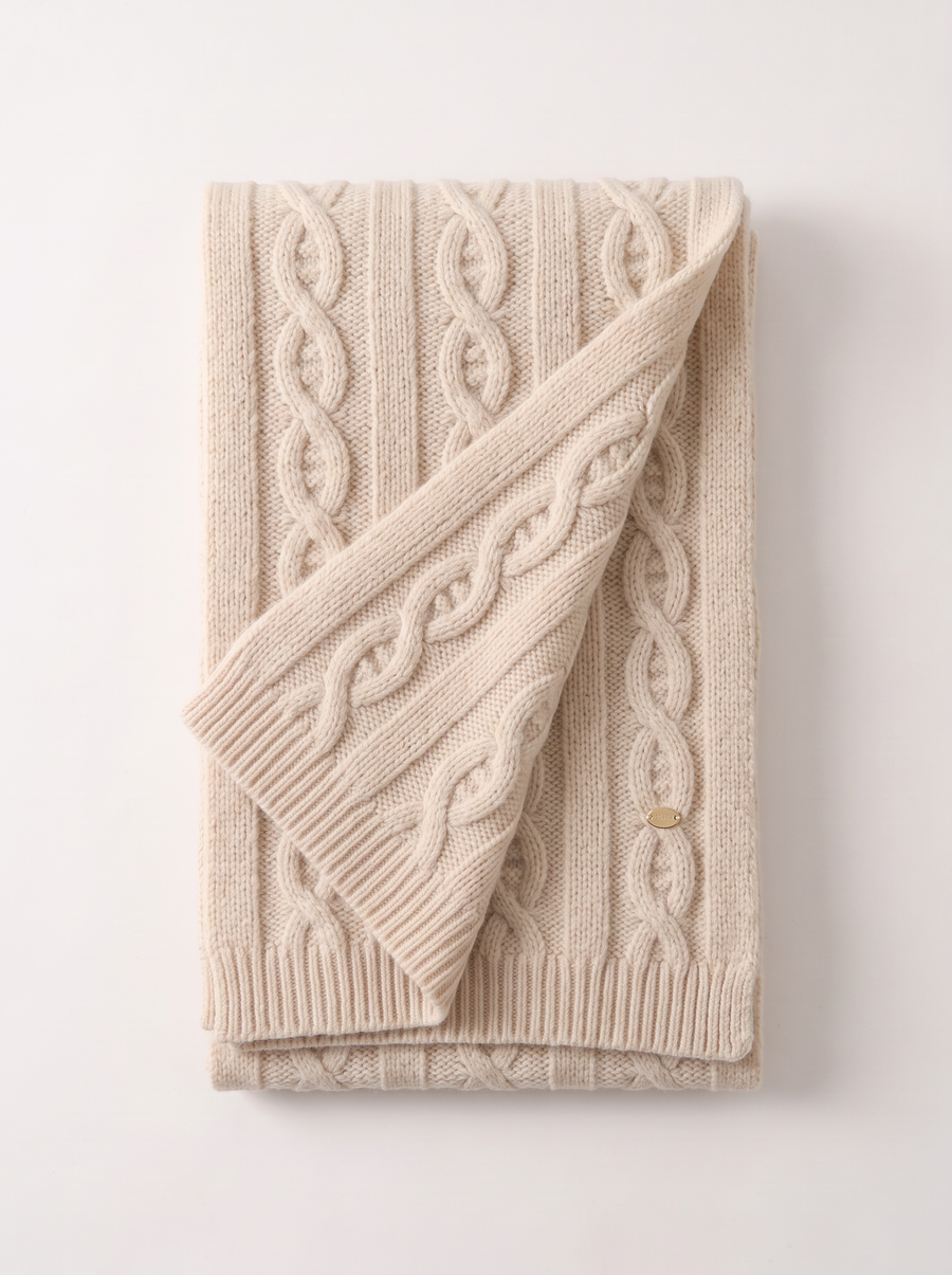 "Cable Knit Comfort" 100% Merino Wool Scarf
