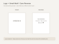 Print layout: logo and small motif front, care reverse.