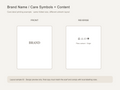 Print layout: brand front, care symbols and composition reverse.