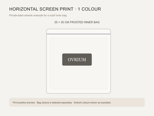 Horizontal one-colour screen print position on scarf inner bag