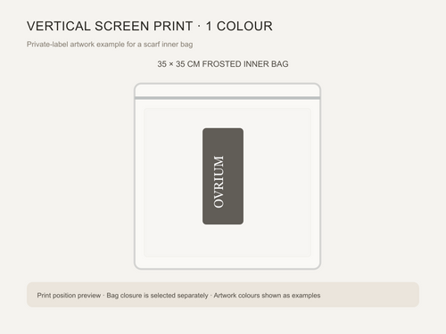 Vertical one-colour screen print position on scarf inner bag