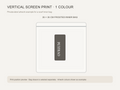 Vertical one-colour screen print example.