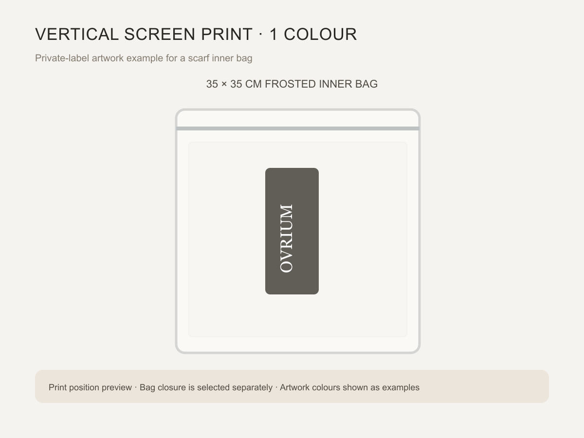Vertical one-colour screen print example.
