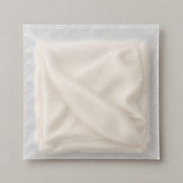 Frosted inner bag with permanent heat-sealed top.