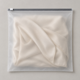 Frosted inner bag with slider zipper.