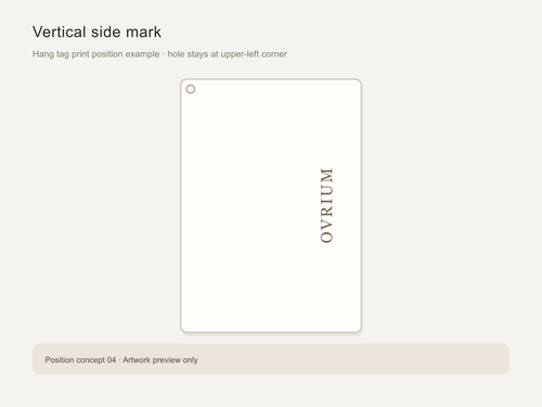 Hang tag print placement example: vertical side mark